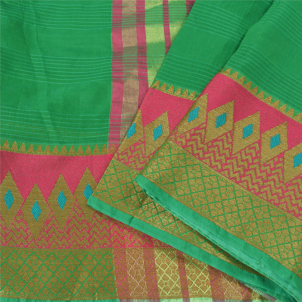 Sanskriti Vintage Green Indian Sarees Art Silk Woven Premium Sari Craft Fabric