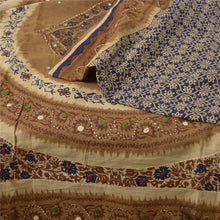 Load image into Gallery viewer, Sanskriti Vintage Brown/Blue Sarees Pure Cotton Hand Beaded Kantha Sari Fabric
