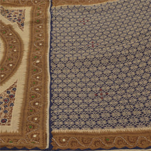 Load image into Gallery viewer, Sanskriti Vintage Brown/Blue Sarees Pure Cotton Hand Beaded Kantha Sari Fabric
