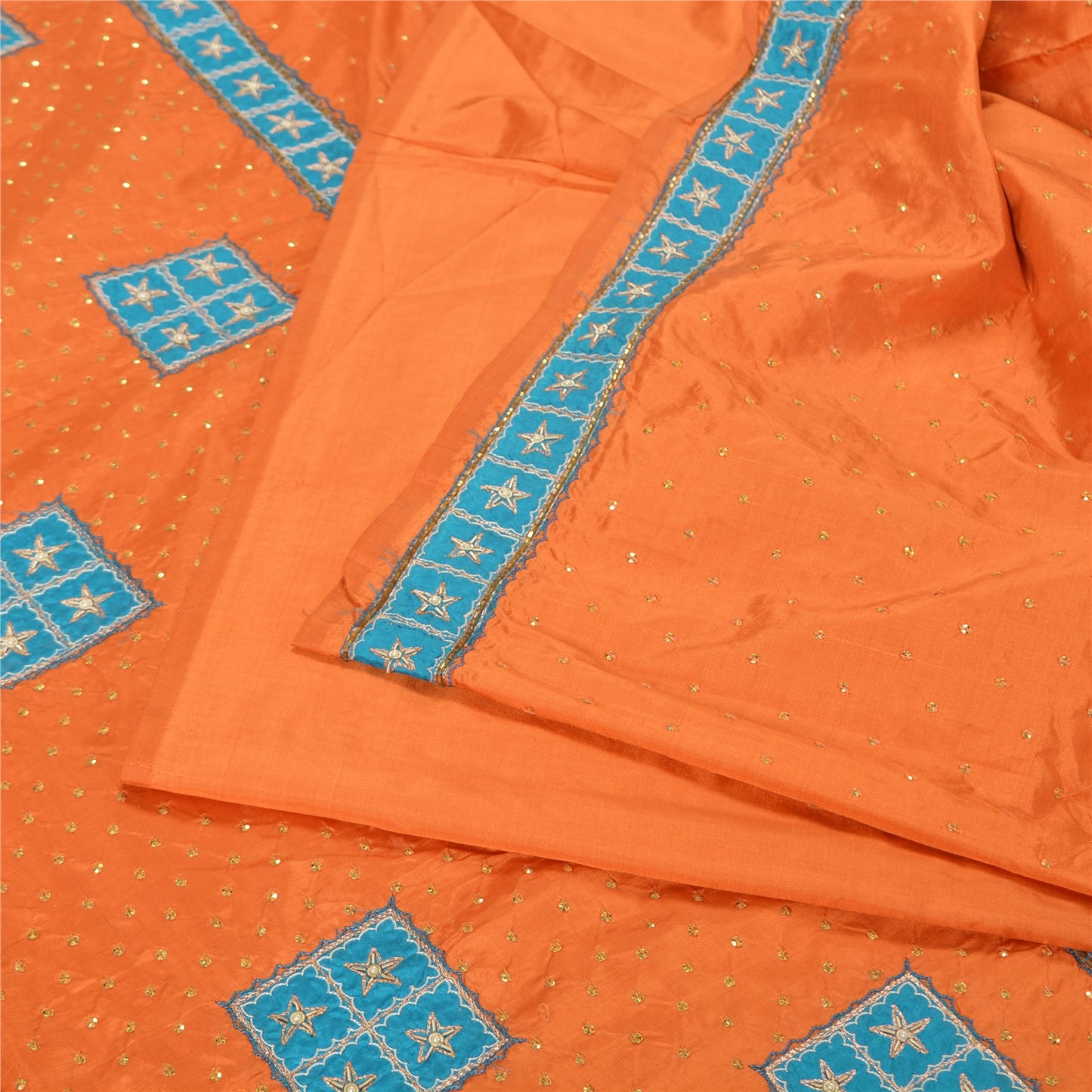 Санскритские винтажные шафрановые сари из чистого шелка, расшитые вручную бисером, премиальное сари из экологически чистой ткани