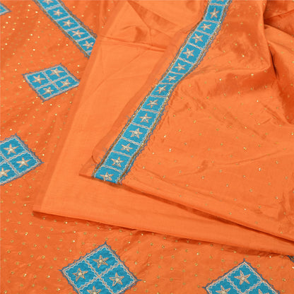 Санскритские винтажные шафрановые сари из чистого шелка, расшитые вручную бисером, премиальное сари из экологически чистой ткани