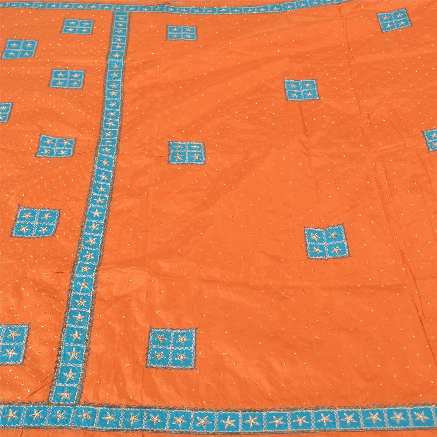 Санскритские винтажные шафрановые сари из чистого шелка, расшитые вручную бисером, премиальное сари из экологически чистой ткани