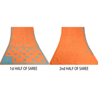 Санскритские винтажные шафрановые сари из чистого шелка, расшитые вручную бисером, премиальное сари из экологически чистой ткани