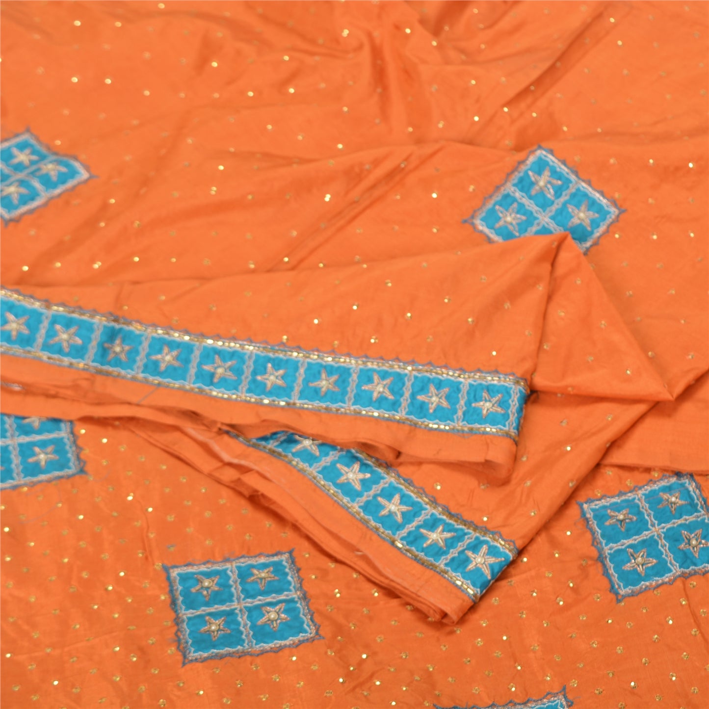 Санскритские винтажные шафрановые сари из чистого шелка, расшитые вручную бисером, премиальное сари из экологически чистой ткани