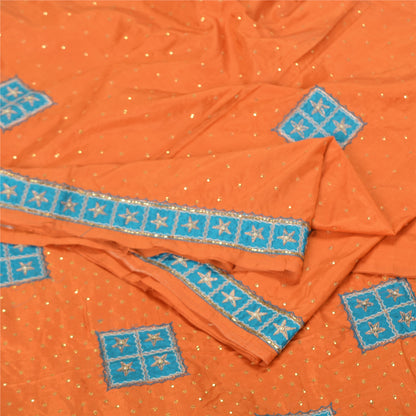 Санскритские винтажные шафрановые сари из чистого шелка, расшитые вручную бисером, премиальное сари из экологически чистой ткани