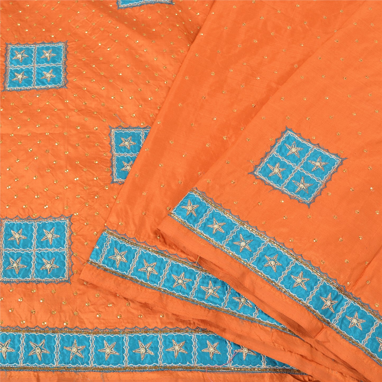 Санскритские винтажные шафрановые сари из чистого шелка, расшитые вручную бисером, премиальное сари из экологически чистой ткани