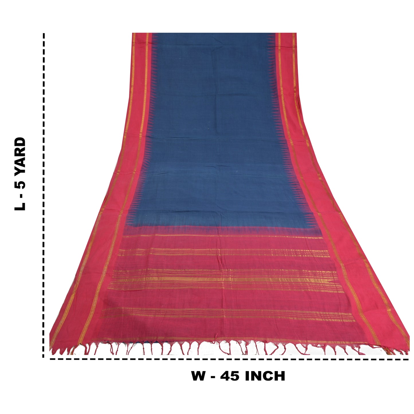 Sanskriti Vintage Blue/Pink Indian Sarees Pure Cotton Woven Zari Sari Sustainable Fabric