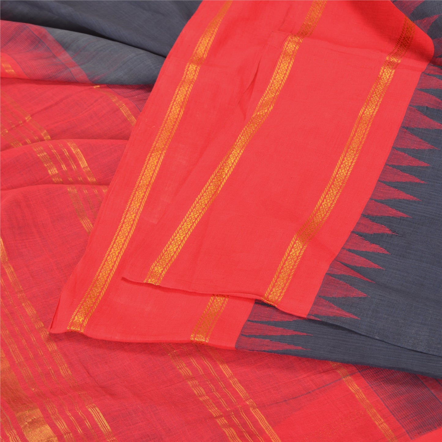 Sanskriti Vintage Blue/Pink Indian Sarees Pure Cotton Woven Zari Sari Sustainable Fabric