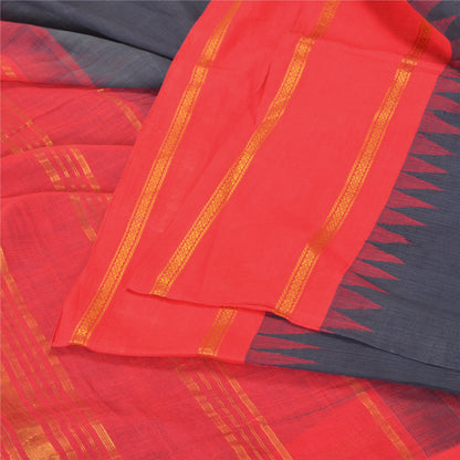 Sanskriti Vintage Blue/Pink Indian Sarees Pure Cotton Woven Zari Sari Sustainable Fabric