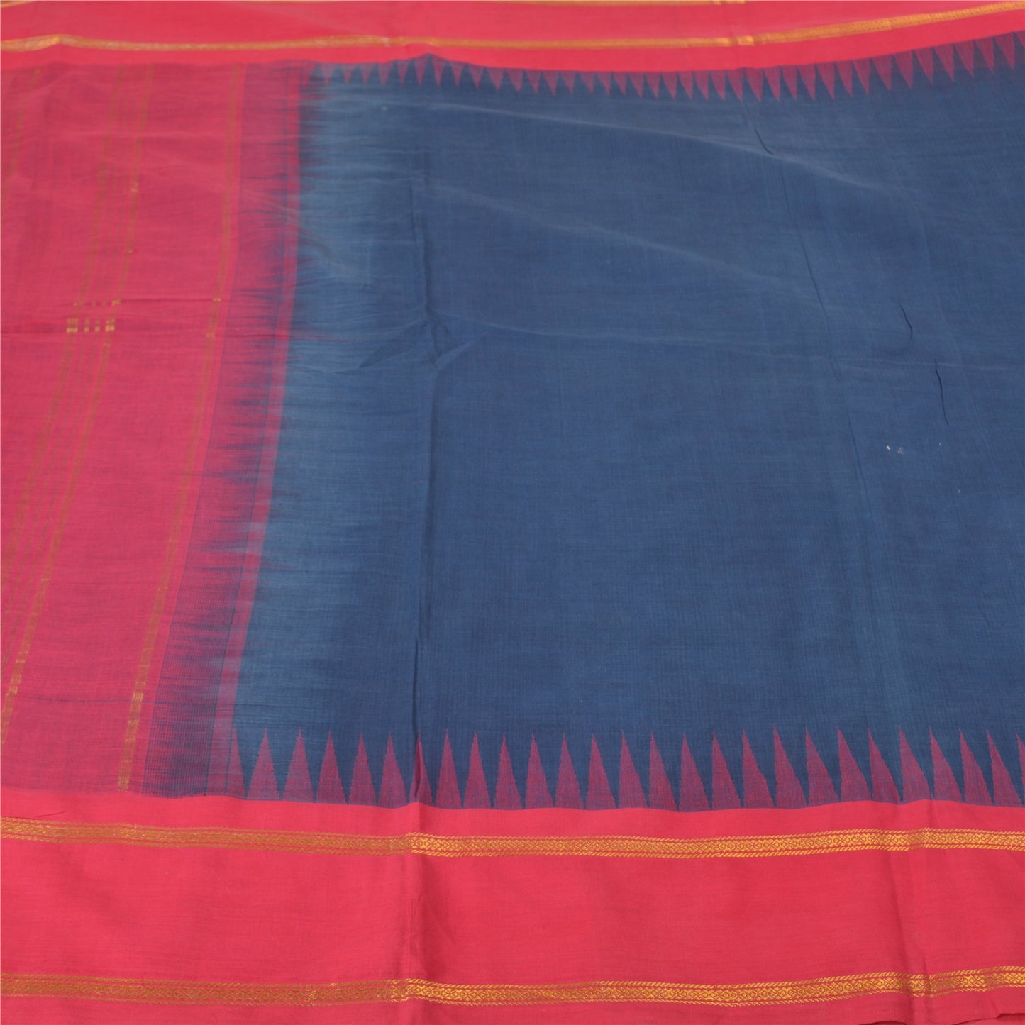 Sanskriti Vintage Blue/Pink Indian Sarees Pure Cotton Woven Zari Sari Sustainable Fabric