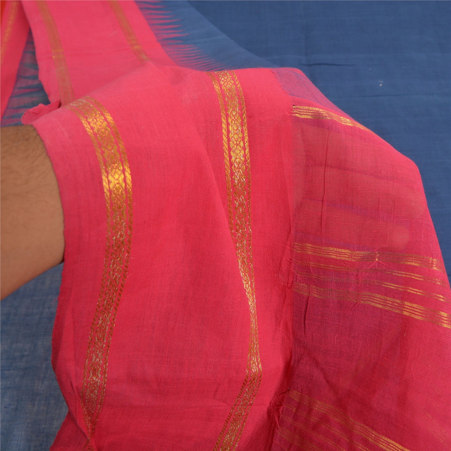 Sanskriti Vintage Blue/Pink Indian Sarees Pure Cotton Woven Zari Sari Sustainable Fabric