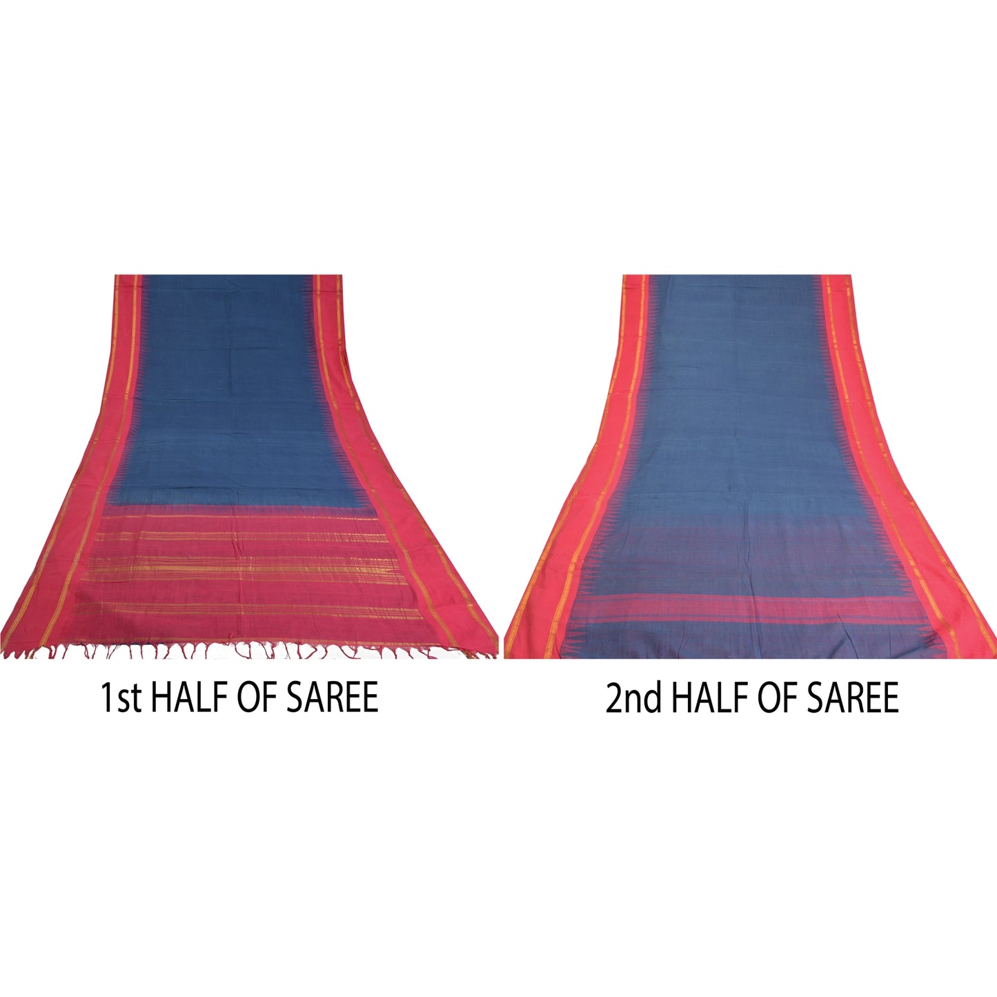 Sanskriti Vintage Blue/Pink Indian Sarees Pure Cotton Woven Zari Sari Sustainable Fabric