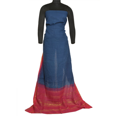 Sanskriti Vintage Blue/Pink Indian Sarees Pure Cotton Woven Zari Sari Sustainable Fabric