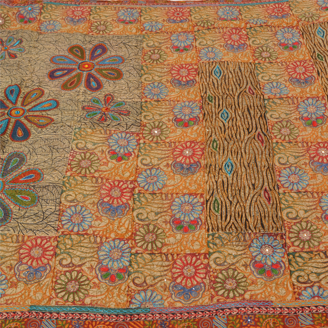 Sanskriti Vintage Multicolor Sarees Pure Crepe Silk Hand Beaded Sari Fabric