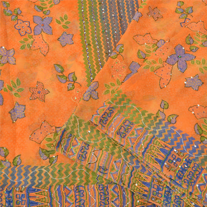 Sanskriti Vintage Orange Bollywood Sarees Pure Georgette Hand Beaded Sari Sustainable Fabric