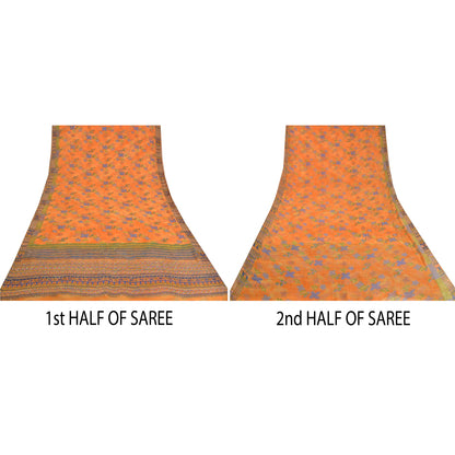 Sanskriti Vintage Orange Bollywood Sarees Pure Georgette Hand Beaded Sari Sustainable Fabric