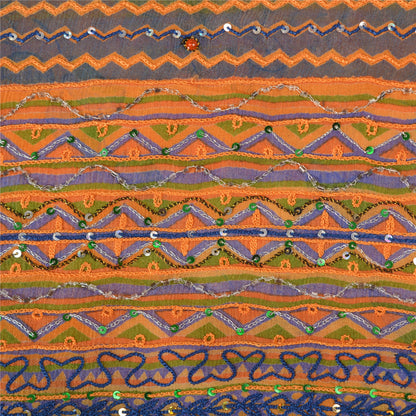 Sanskriti Vintage Orange Bollywood Sarees Pure Georgette Hand Beaded Sari Sustainable Fabric