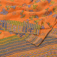 Load image into Gallery viewer, Sanskriti Vintage Orange Bollywood Sarees Pure Georgette Hand Beaded Sari Fabric
