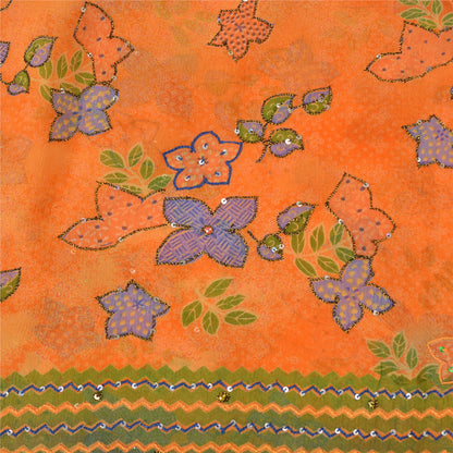 Sanskriti Vintage Orange Bollywood Sarees Pure Georgette Hand Beaded Sari Sustainable Fabric