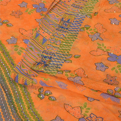Sanskriti Vintage Orange Bollywood Sarees Pure Georgette Hand Beaded Sari Sustainable Fabric