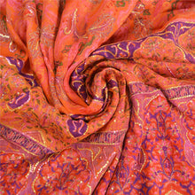 Load image into Gallery viewer, Sanskriti Vintage Orange Sarees 100% Pure Silk Hand Beaded Sari Craft  Fabric
