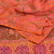 Load image into Gallery viewer, Sanskriti Vintage Orange Sarees 100% Pure Silk Hand Beaded Sari Craft  Fabric
