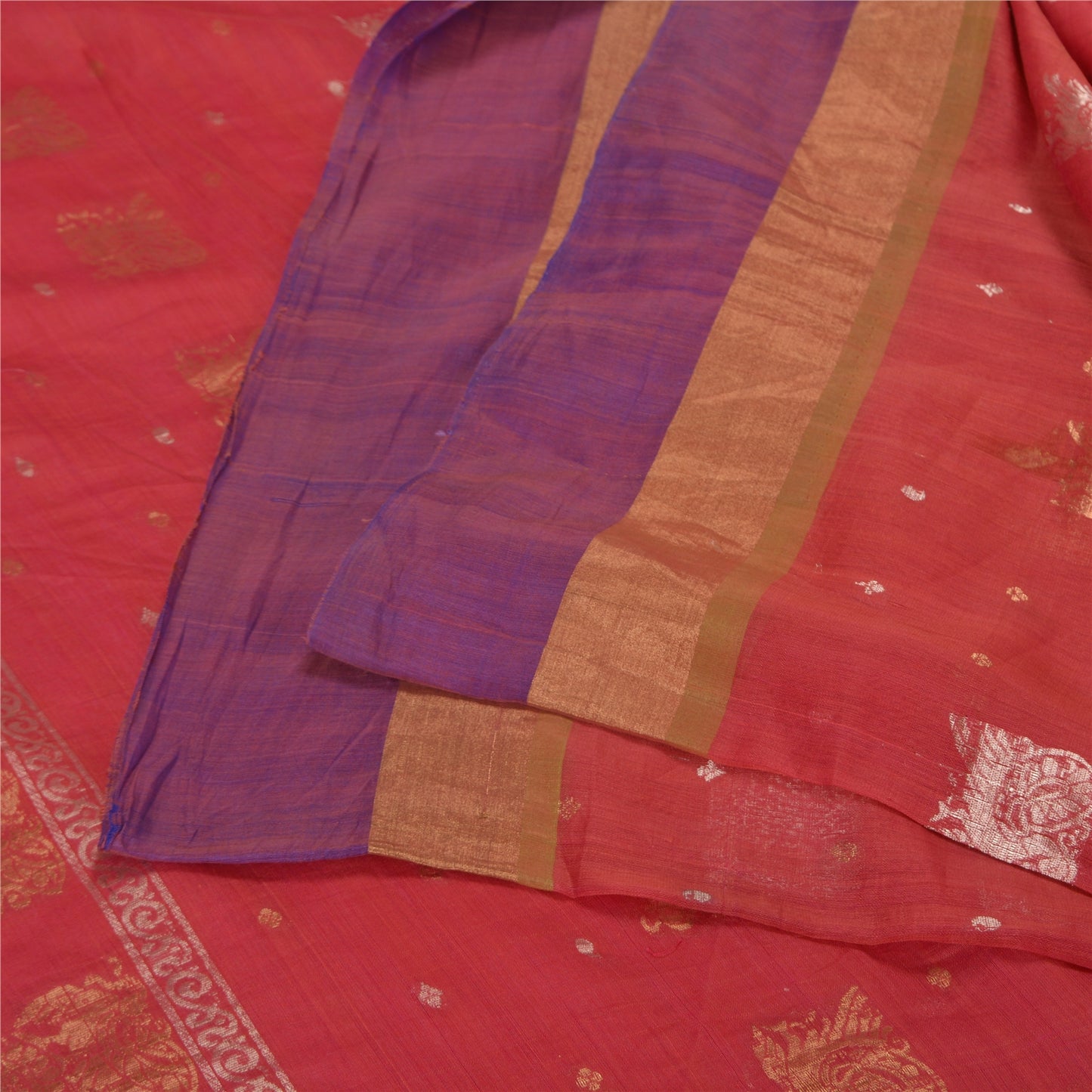 Sanskriti Vintage Dark Red/Purple Sarees Cotton Silk Woven Premium Sari Sustainable Fabric