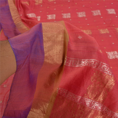 Sanskriti Vintage Dark Red/Purple Sarees Cotton Silk Woven Premium Sari Sustainable Fabric