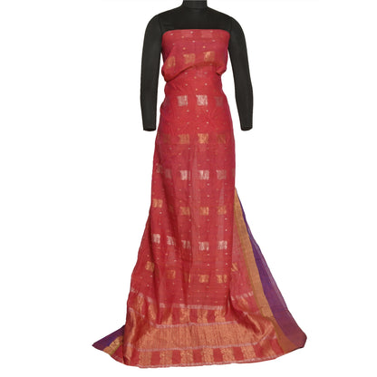 Sanskriti Vintage Dark Red/Purple Sarees Cotton Silk Woven Premium Sari Sustainable Fabric