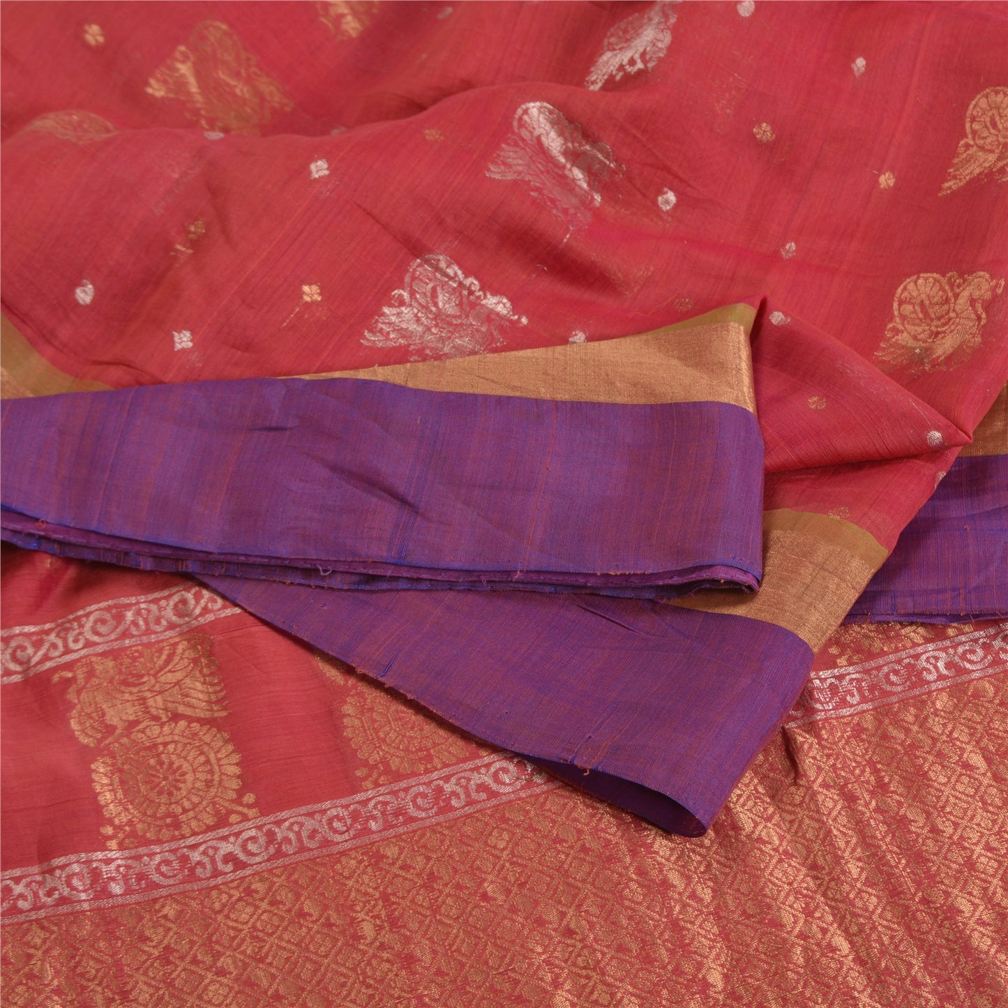 Sanskriti Vintage Dark Red/Purple Sarees Cotton Silk Woven Premium Sari Sustainable Fabric