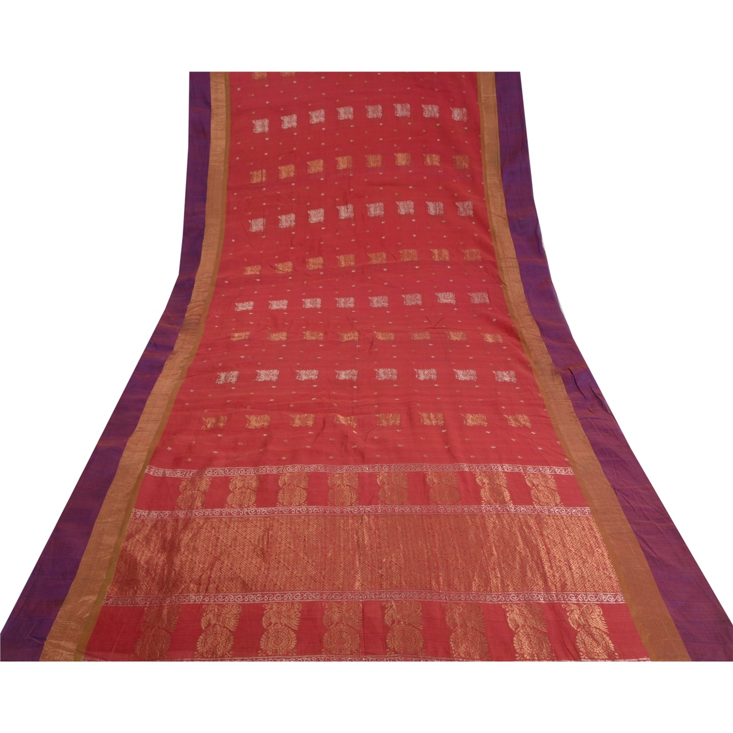 Sanskriti Vintage Dark Red/Purple Sarees Cotton Silk Woven Premium Sari Sustainable Fabric