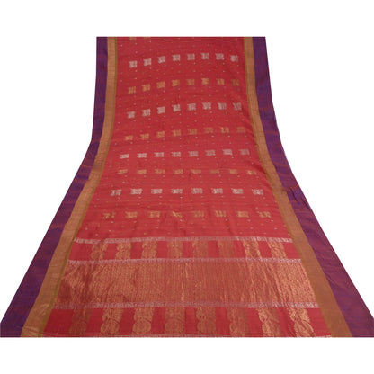 Sanskriti Vintage Dark Red/Purple Sarees Cotton Silk Woven Premium Sari Sustainable Fabric
