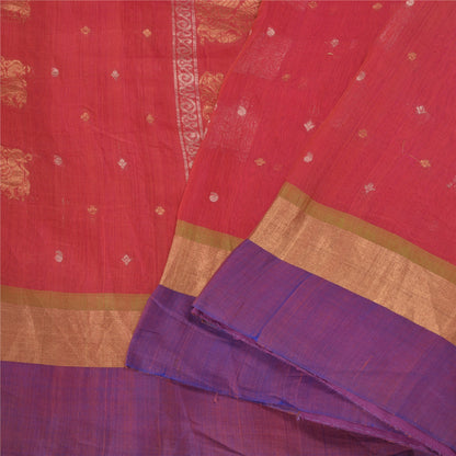 Sanskriti Vintage Dark Red/Purple Sarees Cotton Silk Woven Premium Sari Sustainable Fabric