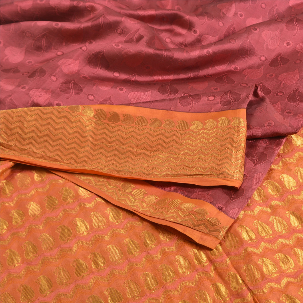 Sanskriti Vintage Saffron/Pink Sarees Pure Silk Woven Premium Sari Craft Fabric