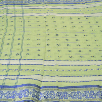 Санскритские винтажные зеленые сари из 100% чистого хлопка, тканая премиальная ткань для сари из экологически чистой ткани