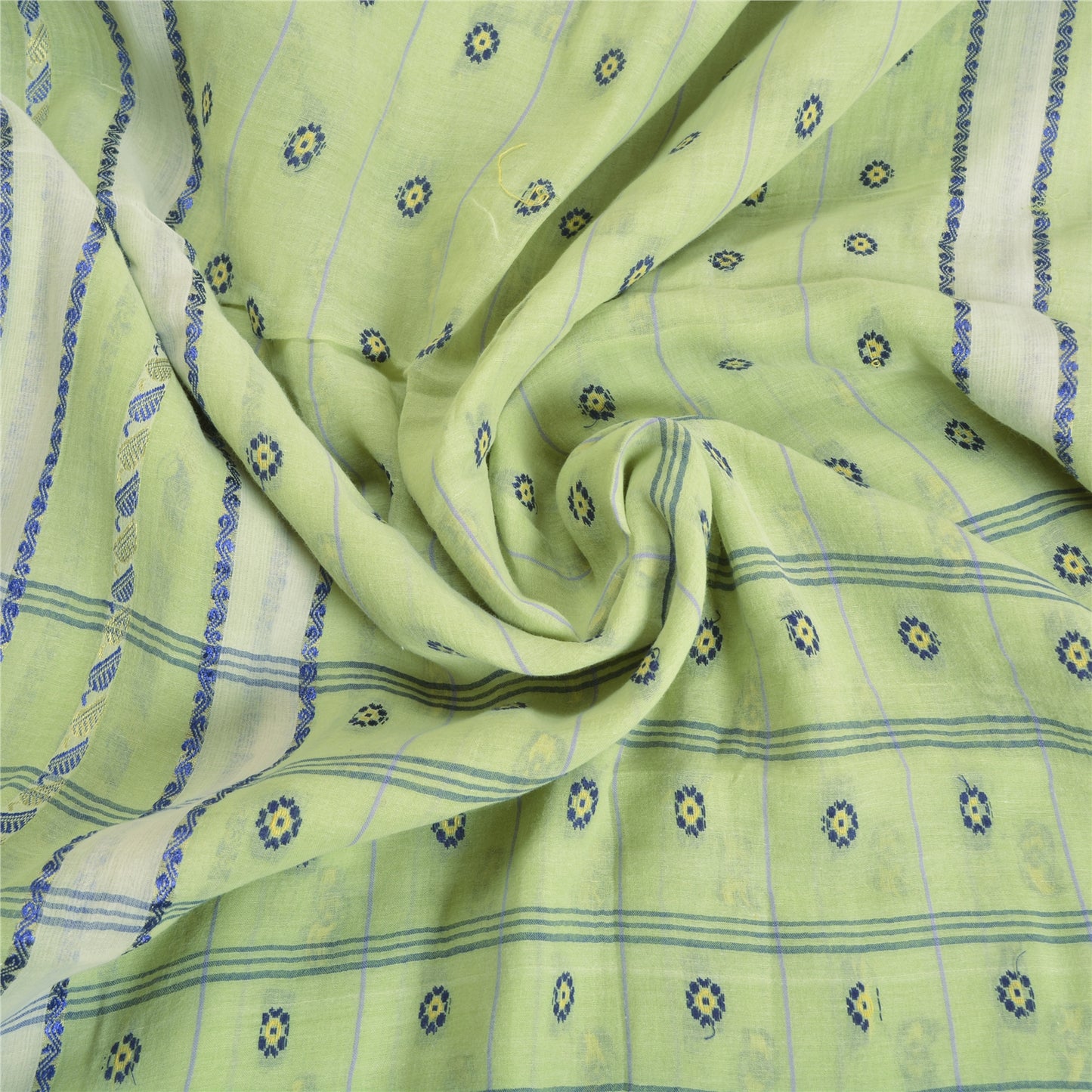 Санскритские винтажные зеленые сари из 100% чистого хлопка, тканая премиальная ткань для сари из экологически чистой ткани