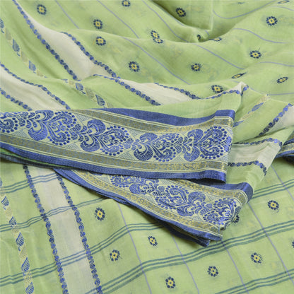 Санскритские винтажные зеленые сари из 100% чистого хлопка, тканая премиальная ткань для сари из экологически чистой ткани