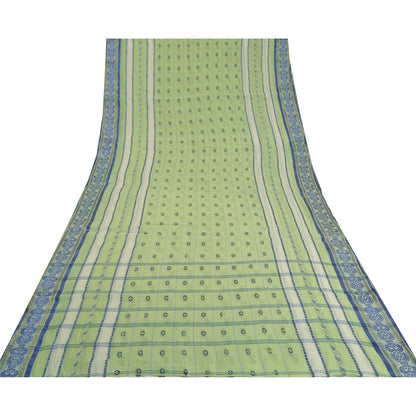 Санскритские винтажные зеленые сари из 100% чистого хлопка, тканая премиальная ткань для сари из экологически чистой ткани