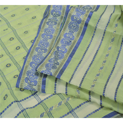 Санскритские винтажные зеленые сари из 100% чистого хлопка, тканая премиальная ткань для сари из экологически чистой ткани