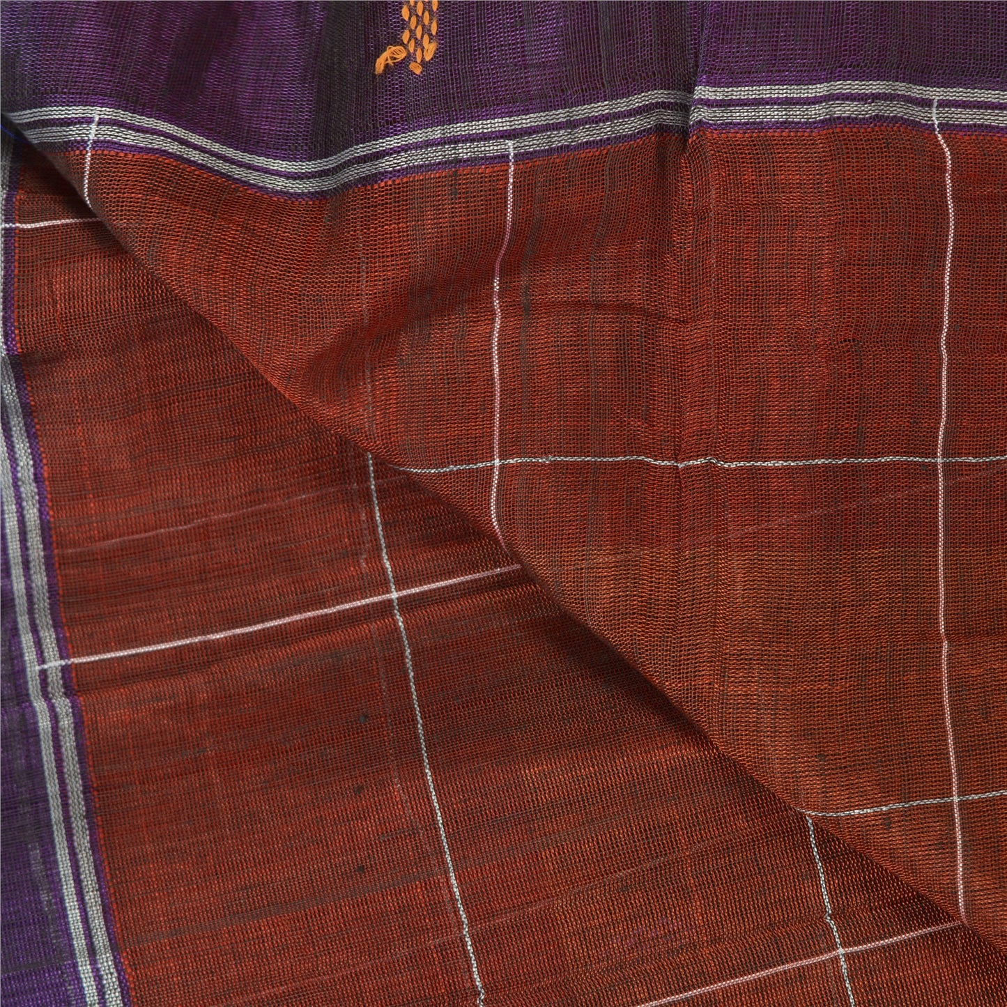 Sanskriti Vintage Brown/Purple Sarees Pure Cotton Hand-Woven Sari Craft Sustainable Fabric