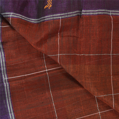 Sanskriti Vintage Brown/Purple Sarees Pure Cotton Hand-Woven Sari Craft Sustainable Fabric
