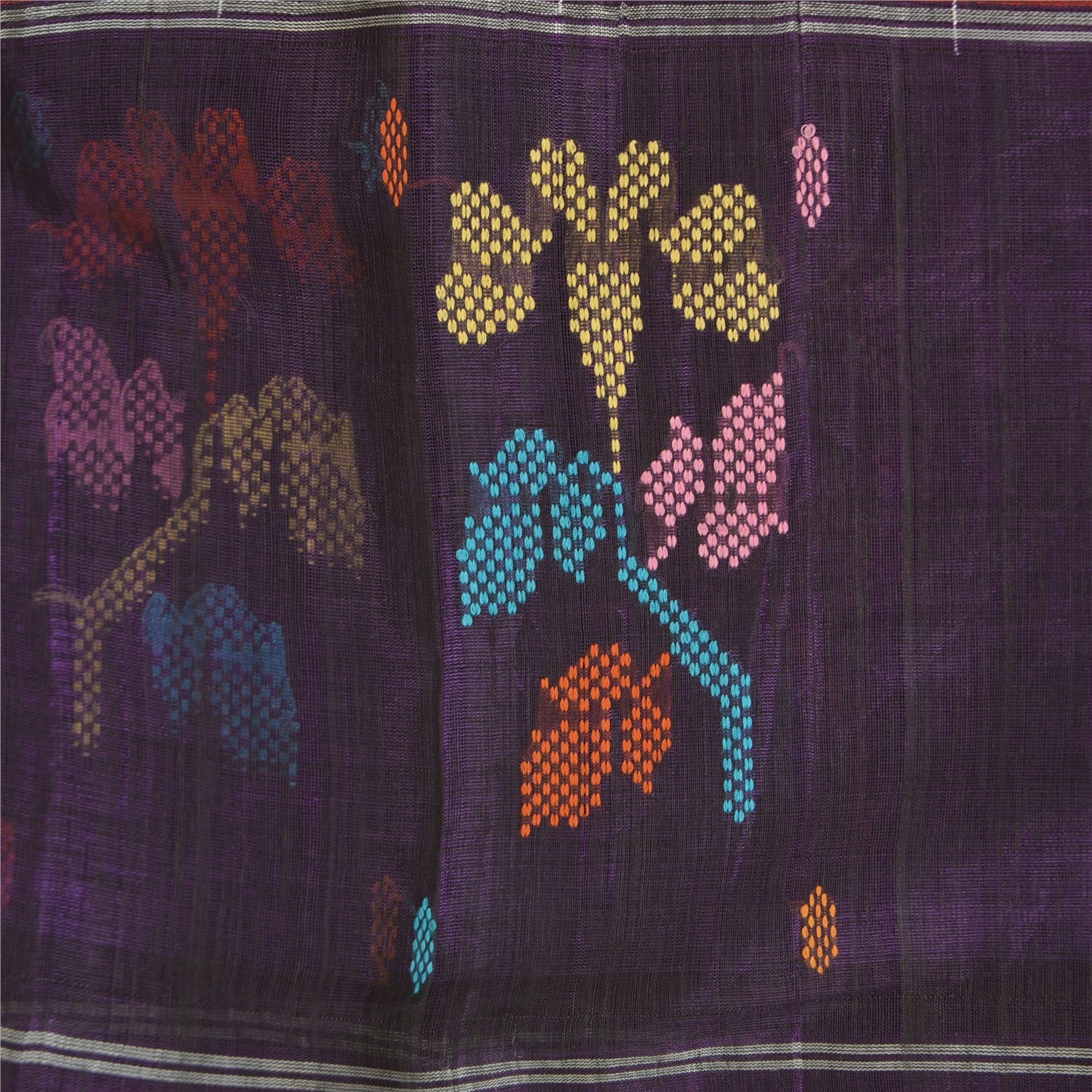Sanskriti Vintage Brown/Purple Sarees Pure Cotton Hand-Woven Sari Craft Sustainable Fabric
