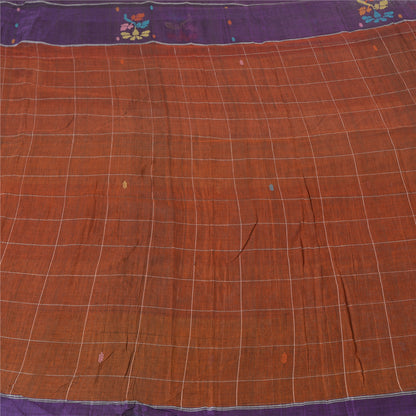 Sanskriti Vintage Brown/Purple Sarees Pure Cotton Hand-Woven Sari Craft Sustainable Fabric