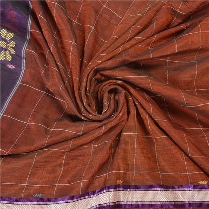 Sanskriti Vintage Brown/Purple Sarees Pure Cotton Hand-Woven Sari Craft Sustainable Fabric