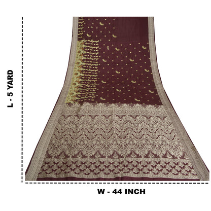 Sanskriti Vintage Purple Sarees Pure Silk Hand Beaded Woven Sari Craft Sustainable Fabric