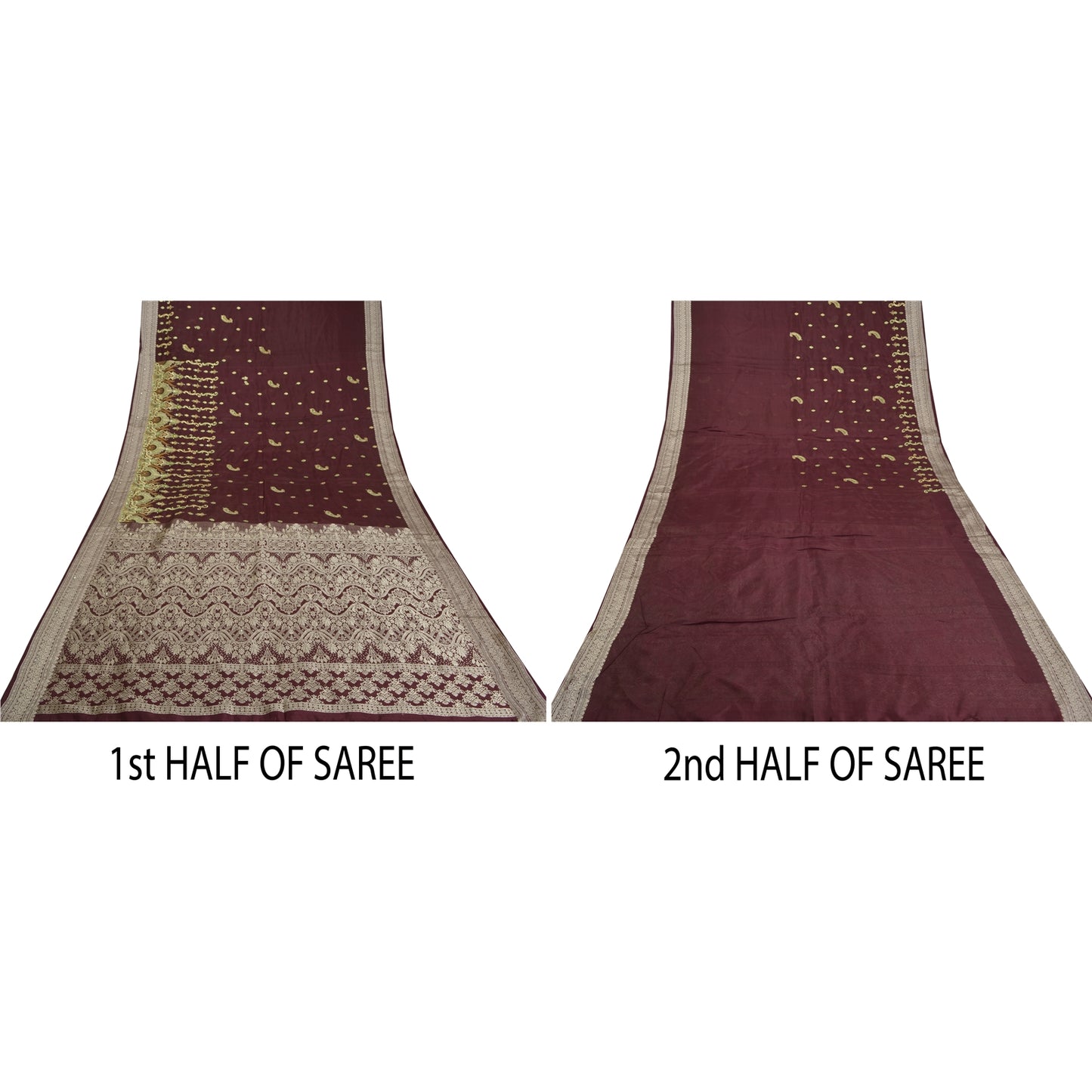 Sanskriti Vintage Purple Sarees Pure Silk Hand Beaded Woven Sari Craft Sustainable Fabric