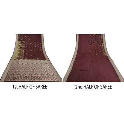 Sanskriti Vintage Purple Sarees Pure Silk Hand Beaded Woven Sari Craft Sustainable Fabric