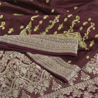 Sanskriti Vintage Purple Sarees Pure Silk Hand Beaded Woven Sari Craft Sustainable Fabric