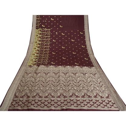 Sanskriti Vintage Purple Sarees Pure Silk Hand Beaded Woven Sari Craft Sustainable Fabric