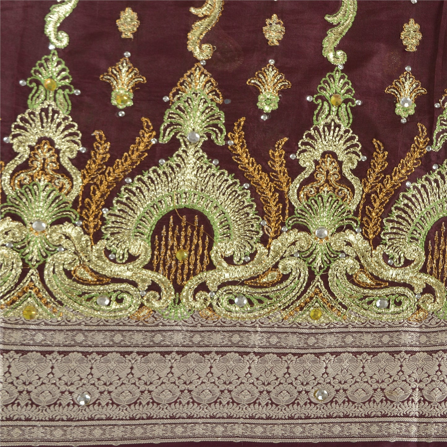 Sanskriti Vintage Purple Sarees Pure Silk Hand Beaded Woven Sari Craft Sustainable Fabric